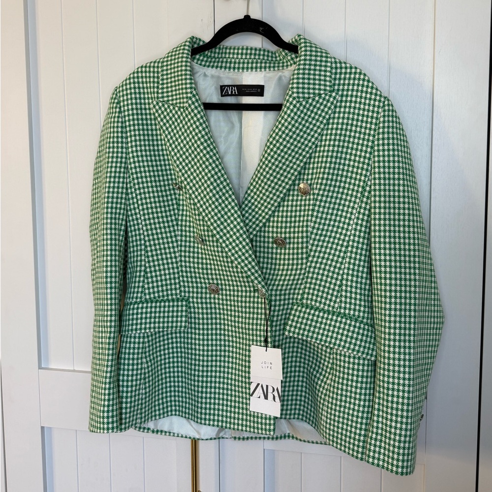 Zara Women's Green Gingham Blazer